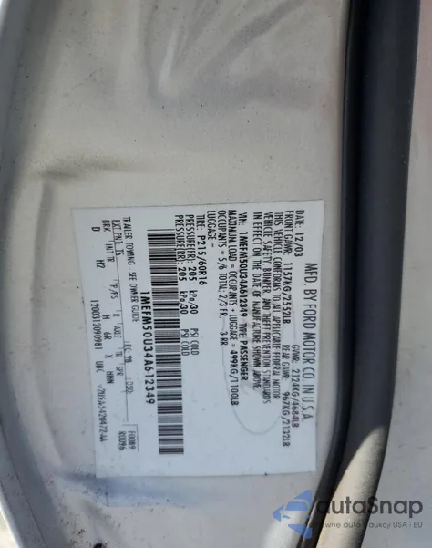 2004 Mercury Sable Gs from USA, damaged, VIN 1MEFM50U34A612349